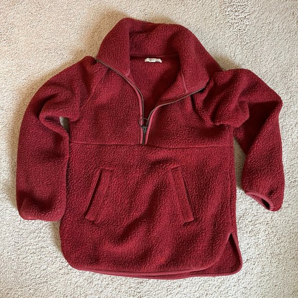 Madewell Jackets & Blazers - Madewell XXS Red Half-Zip Polartech Sherpa Fleece, Gently Used, Kangaroo Pocket